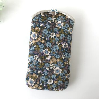 スマホケース　iphoneケース 小花柄　青 ブルーの画像