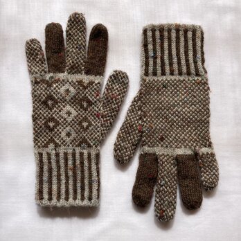 ◆◇北欧模様の編み込み手袋◇◆（ブラウン×ライトグレー）の画像