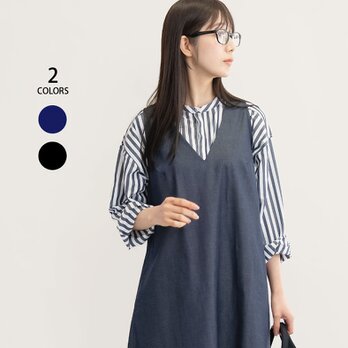 2色 色落ちしない岡山デニム紺/頼れる黒 きれいにデニムを楽しむ 前後2WAY ワンピース ●ANGE●の画像
