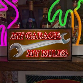 My Garage My Rules マイガレージ マイルール ガレージ カーショップ リペア 看板 置物 雑貨 ライトBOXの画像