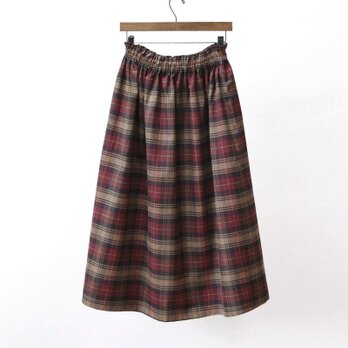 【即納】タータンチェックのロングスカート（ビスケット × ポピーレッド）着丈85cm、Lサイズ、ポケット付き！ 起毛の画像