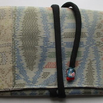 ７６１６　色大島紬の着物で作った和風財布・ポーチ＃送料無料の画像