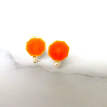 小さな八角 と小さな淡水パールの陶pierce（オレンジ）の画像