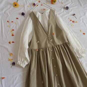 sample price☆前ボタン・ジレワンピース♡ベージュ♪コットンタイプライター・綺麗めにもの画像