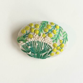 ミモザとレースフラワーの刺繍ブローチ・botanical#238の画像