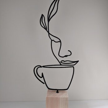 【珈琲を飲む女性】ラインアート 3Dプリント オブジェ 線画アート 装飾 置物の画像