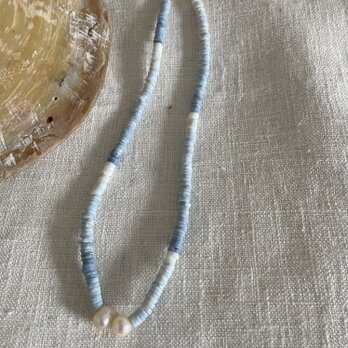 Blueオパールビーズ＋淡水パール（２P）ネックレスの画像