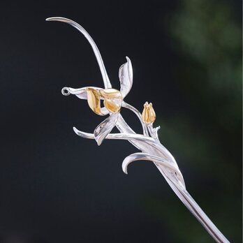 蘭の花のかんざし - 華麗な蘭の優美を楽しむヘアアクセサリーK121の画像