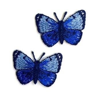 アップリケワッペン バタフライ2枚 ブルー w-2228　蝶々　ちょうちょの画像