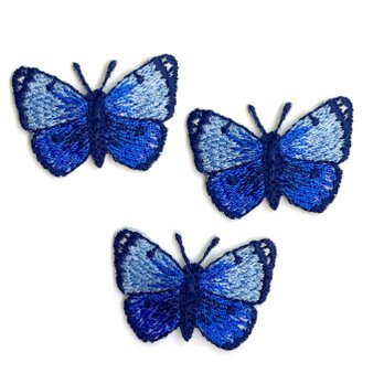 アップリケワッペン バタフライ3枚 ブルー 　蝶々　ちょうちょ　w-2228の画像