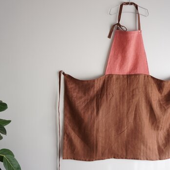 brown stripe× pink linen Apron <a>の画像