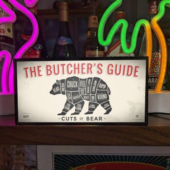 熊 ヒグマ ツキノワグマ 肉部位 肉屋 ブッチャーズ 焼肉 おもしろグッズ ミニチュア ランプ 看板 置物 雑貨 ライトBOXの画像