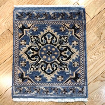 トライバル絨毯　ガゼニウール　『ハーリマモハンマディ』デザイン　横40x50cm　ブルーグレー色の画像