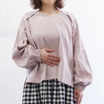 綿麻 タックロングスリーブトップ (sakura)