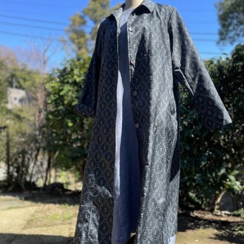 グレー紬の着物リメイク 春のコートの画像
