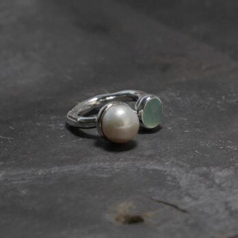 pearl＆chalcedony ring  淡水パールとシーブルーカルセドニーAAAの画像