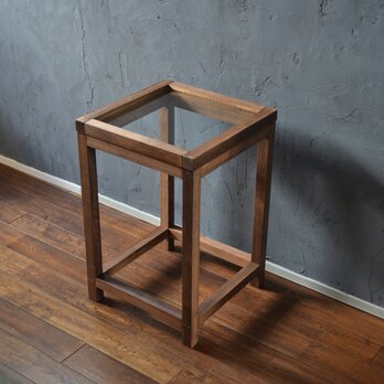 木製シンプルガラスのサイドテーブル/カフェテーブル/ローテーブル/国産杉/日本製/手作り/一点ものの画像