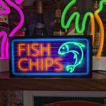 【オーダー無料】フィッシュチップス 魚 唐揚げ 店舗 キッチンカー ミニチュア サイン 照明 看板 置物 雑貨 ライトBOXの画像