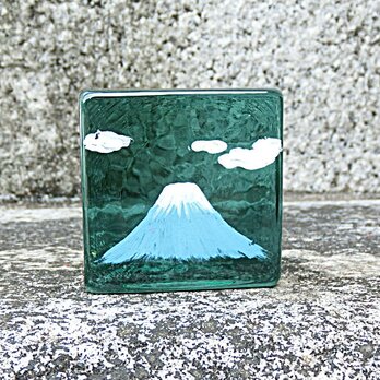 奇跡のように美しい‼オーシャンブルークリスタル・ペーパーウエイト :手描き『富士山』　◎ルームクセサリーとしても最適！の画像