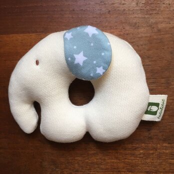 Totalitat 日本製 オーガニックコットンプリントラトル-ぞう スターブルー がらがら おしゃぶり ベビー 赤ちゃん 乳児の画像