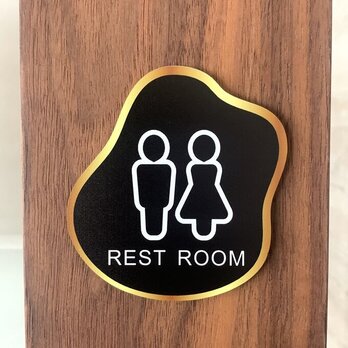 【送料無料】REST ROOMゴールドフレームサインプレート トイレ 室名札 部屋名札 扉サイン ドアサイン ルームサインの画像