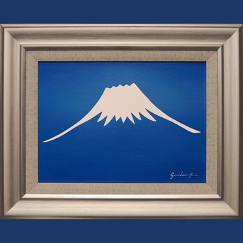 油絵イラスト▲『青い空に白い富士山』▲がんどうあつし絵画原画肉筆F4シルバー縁付の画像