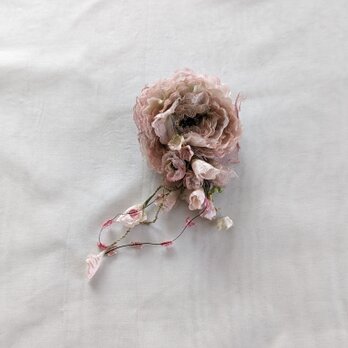 布花ちりちり花びらのバラコサージュ（ピンク）（小）/ 00097の画像