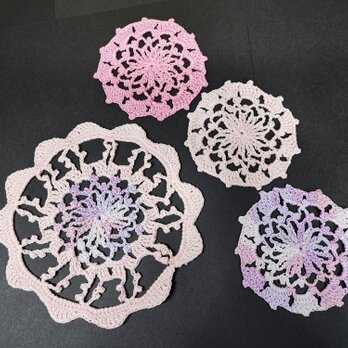 春桜デザインレース編みコースター4枚セットの画像