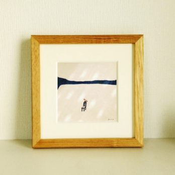 原画「広場」※木製額縁入り (18×18㎝フレーム）絵画・水彩・ペン画の画像