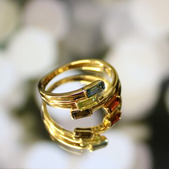 【マルチカラーリング】 誕生石四角指輪  バケットカット シルバー925 アクセサリー  天然石 ring　の画像