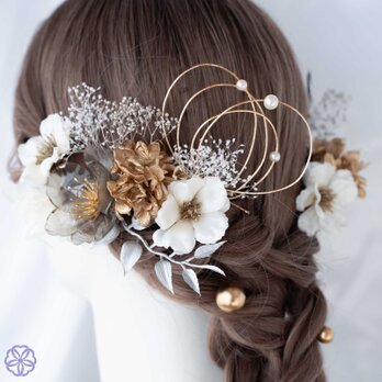 クリア×金　林檎の花の髪かざり　成人式　卒業式　結婚式　振袖　着物　和装　ヘアアクセサリーの画像