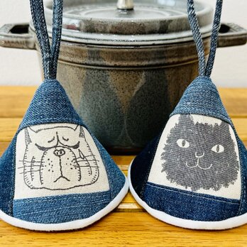 三角鍋つかみ★staub　ストウブ　ホーロー　デニムリメイクの画像