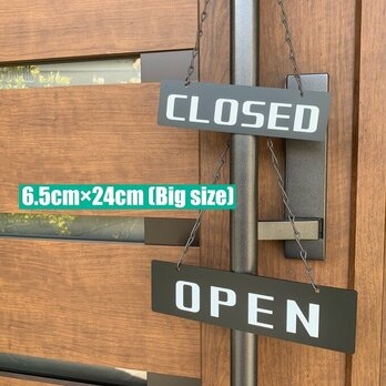【送料無料】オープン&クローズマットブラックサインプレート (6.5×24) OPEN CLOSED 店舗用 看板 お店看板の画像