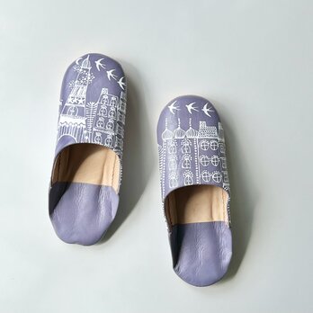 バブーシュ（革スリッパ）パープルグレー　上品な紫色が印象的な履き物です　の画像