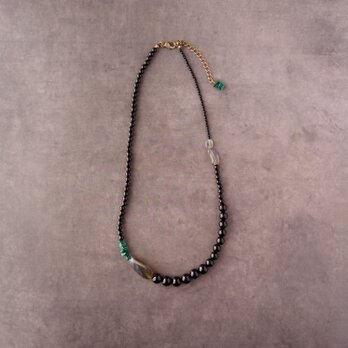 Big Labradorit × Black Tourmaline & Onyx Necklace／アシンメトリー ネックレスの画像