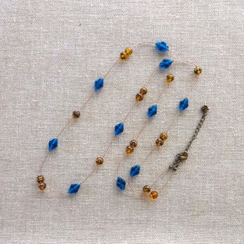 ＊チェコビーズ＆シルクコード＊ロングネックレス＊ブルーダイヤ／７９．５ｃｍ～＊