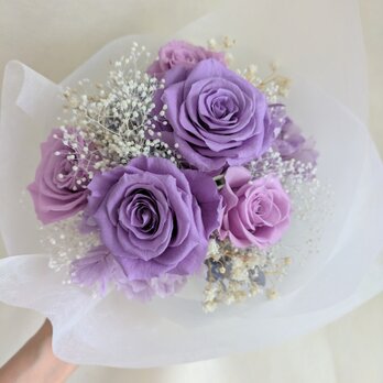 プリザーブドフラワー/ライラックローズと紫陽花の花束/花束ラッピングでお届け