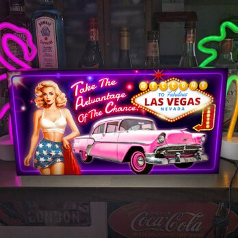 ラスベガス アメ車 セクシー ピンナップガール カジノ BAR 店舗 自宅 ガレージ 看板 置物 アメリカン雑貨 ライトBOXの画像