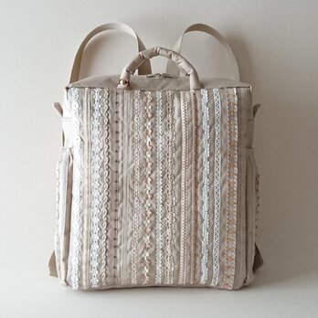 beige ribbon 2way backpack [nylon]
