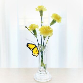 蝶のステンドグラス　サンキャッチャー（イエロー）バタフライ・アクアマリン・蝶々の画像