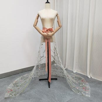 美品！オーバースカート 咲き誇る透け花レース ベルト 可愛い 前撮り ウェディングドレスの画像