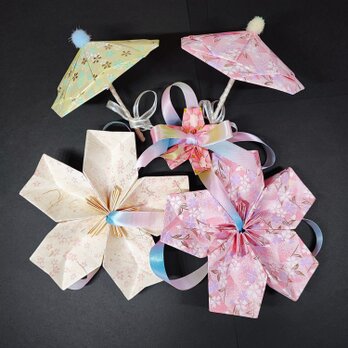 友禅和紙桜立体飾り＆傘飾りセットの画像