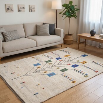 ペルシャ ギャッベ　リビング　187x152cm ナチュラル　グレー　糸杉　RJ7511