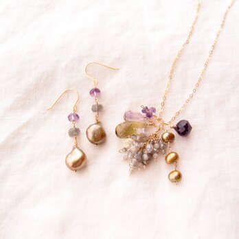 【K14gf】Labradorite × Baroque Pearl Earrings／ラブラドライト×バロックパール ピアスの画像