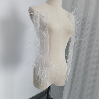 ウェディングドレスグローブ フェザー ビーズ ロングスリーブ ブライダルの画像