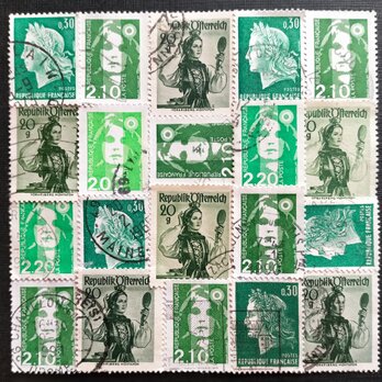 ヨーロッパ 古切手 カラーパレット（緑系）DA-STE135の画像