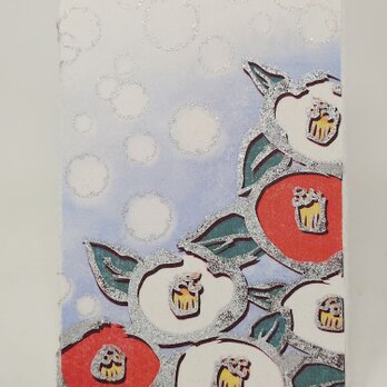 ギルディング和紙葉書　椿と雪　銀の画像