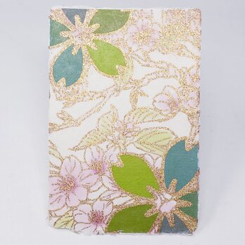 ギルディング和紙葉書　桜（印刷版）緑地黄混合の画像