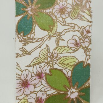 ギルディング和紙葉書　桜（印刷版）緑地黄混合の画像