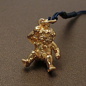 銀製【座敷わらしの根付】純金仕上・ダイヤモンド入り/・原型作者は『現代の名工』 /桐箱入り ◎伝統工芸作品の画像